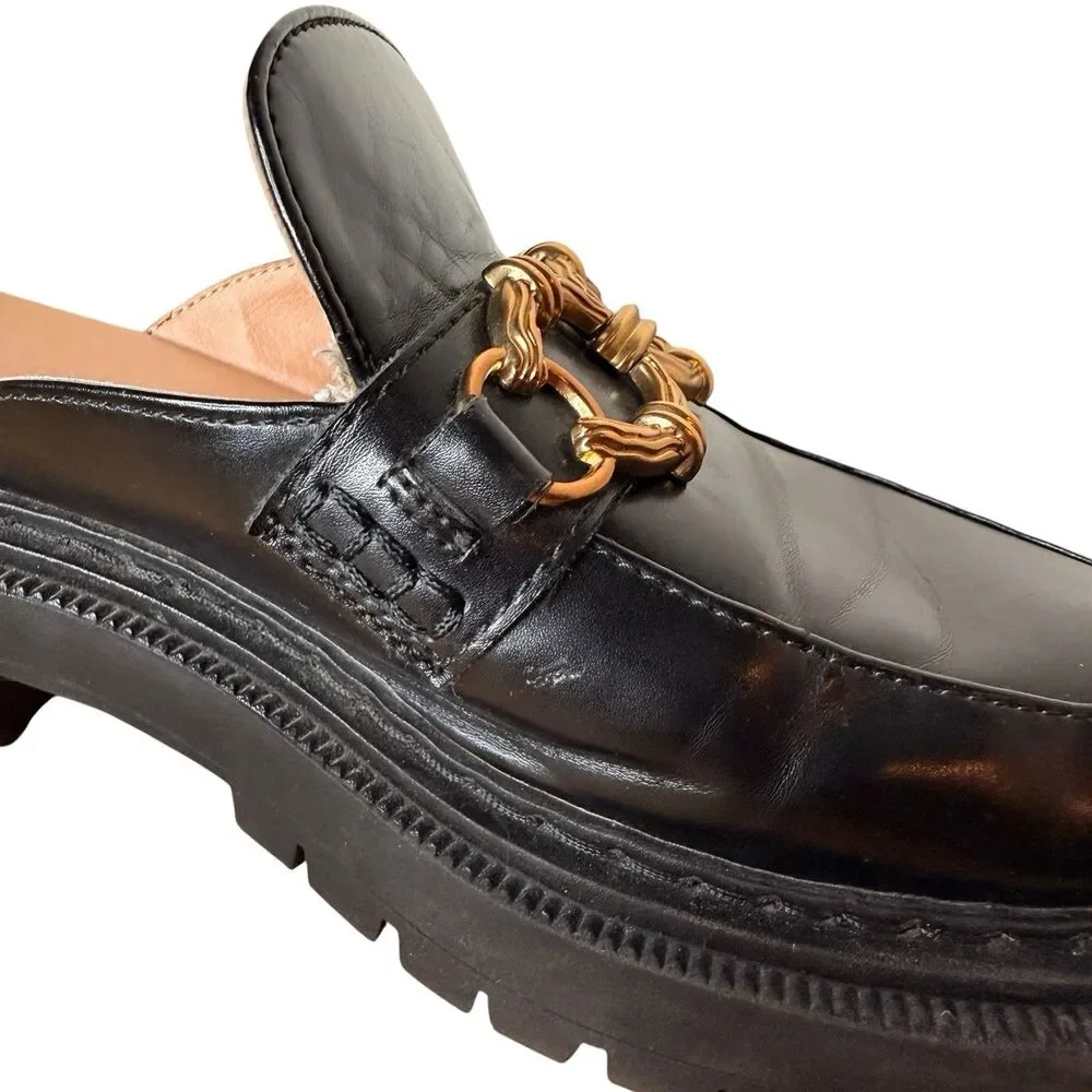 Circus By Sam Edelman Elena Mules Size 10 Chunky Lug Sole Black Gold Slip On